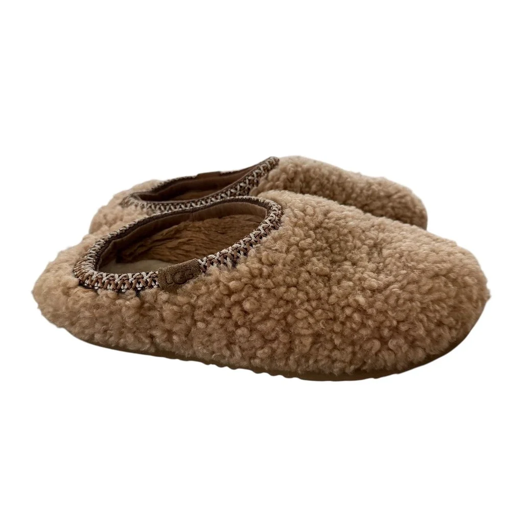 UGG Girls size‎ 4 Tasman Curly Sand Tan Faux Fur Slippers Clogs Shoes